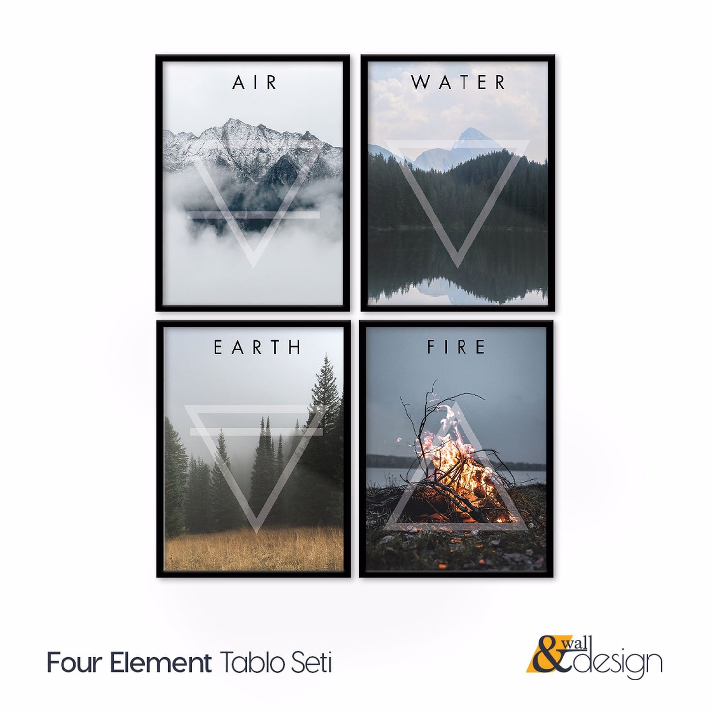 Four Elements - Wall Art FRAMED Nature Art Set of 4 Pieces