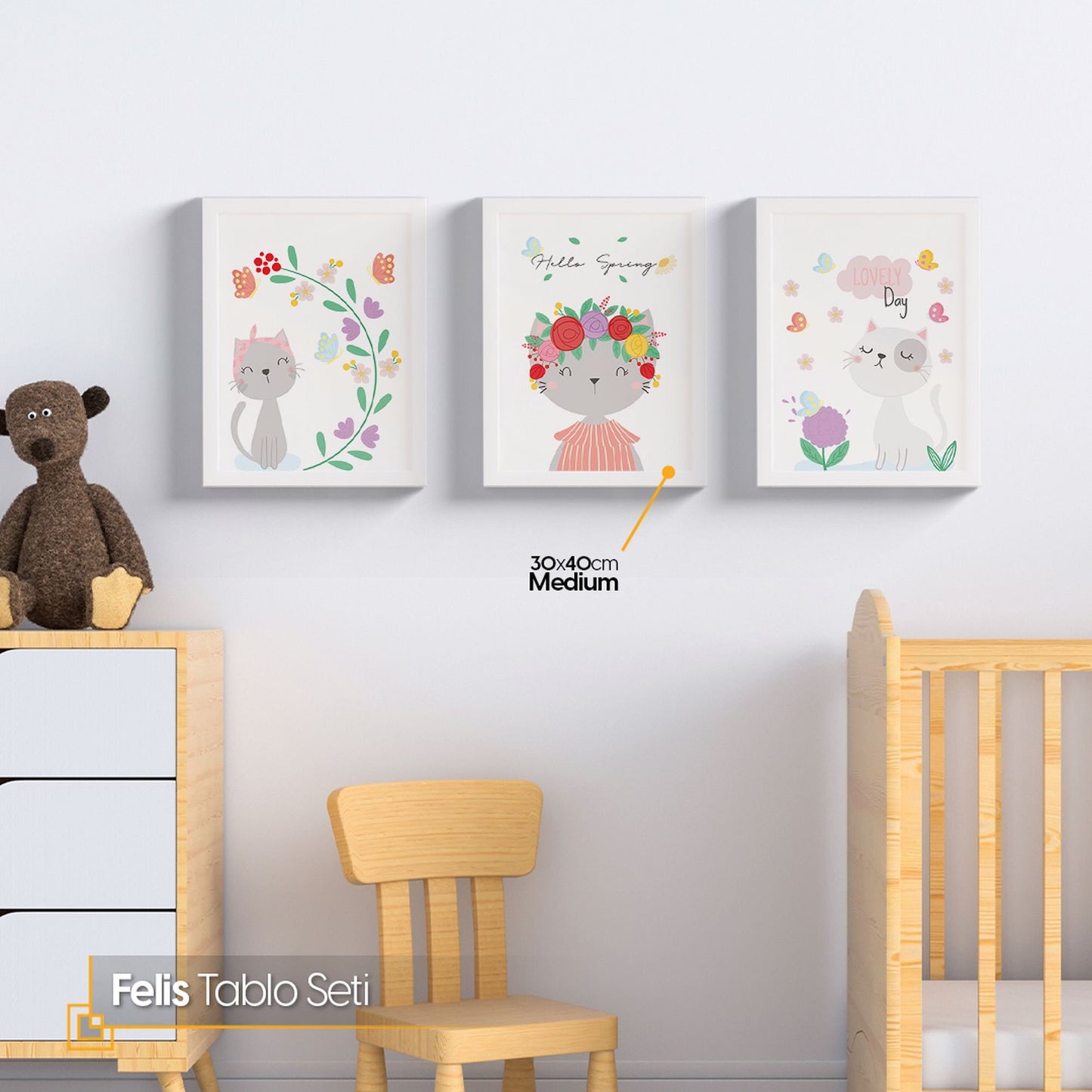 Felis - Sweet Cats Framed Nursery Wall Art Set of 3 Pieces