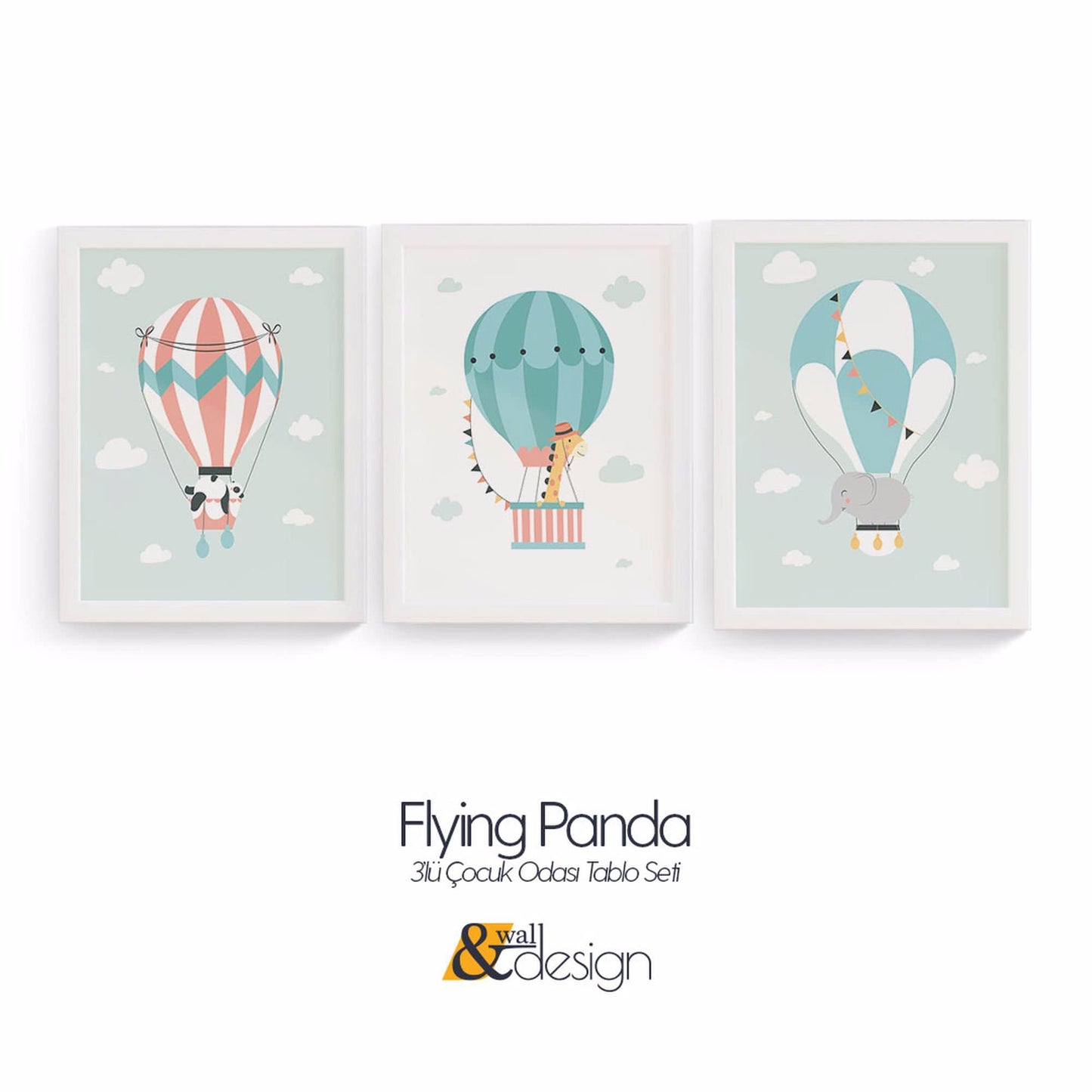 Flaying Panda - Framed Nursery Wall Art Set of 3 Pieces