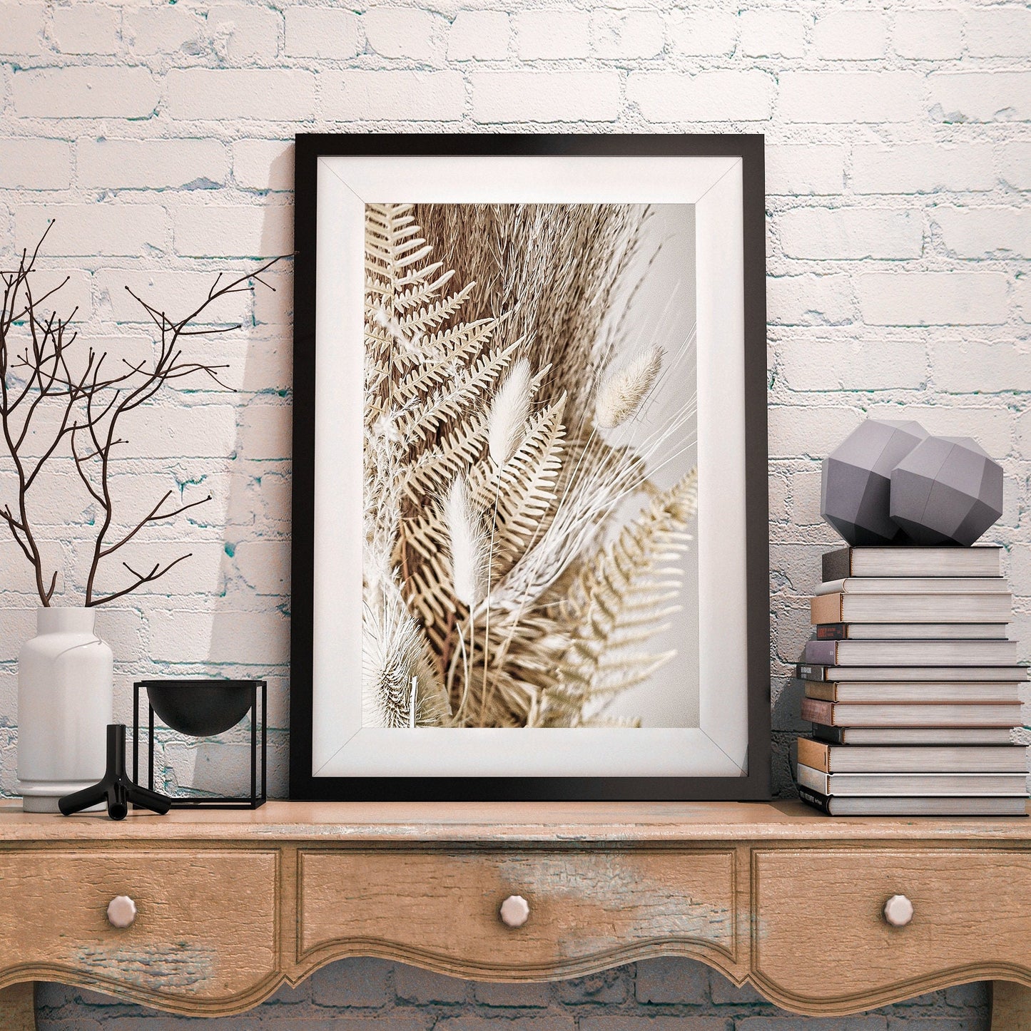 Sweet Leafs - Neutral Boho Gallery FRAMED Wall Decor Print Set of 6 Pieces