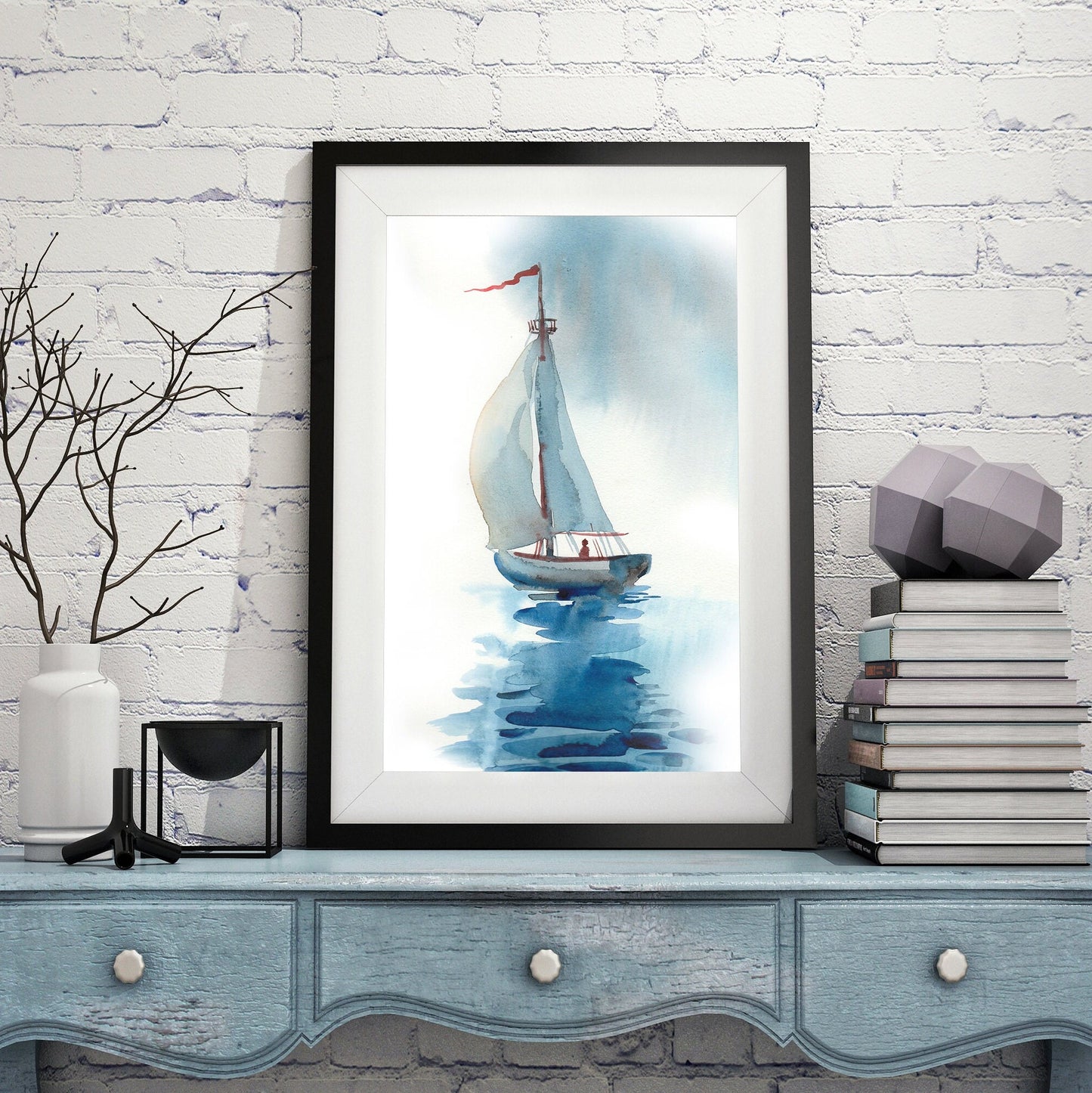 Mar in Blue - Nautical Wall Art Set of 4 Pieces FRAMED