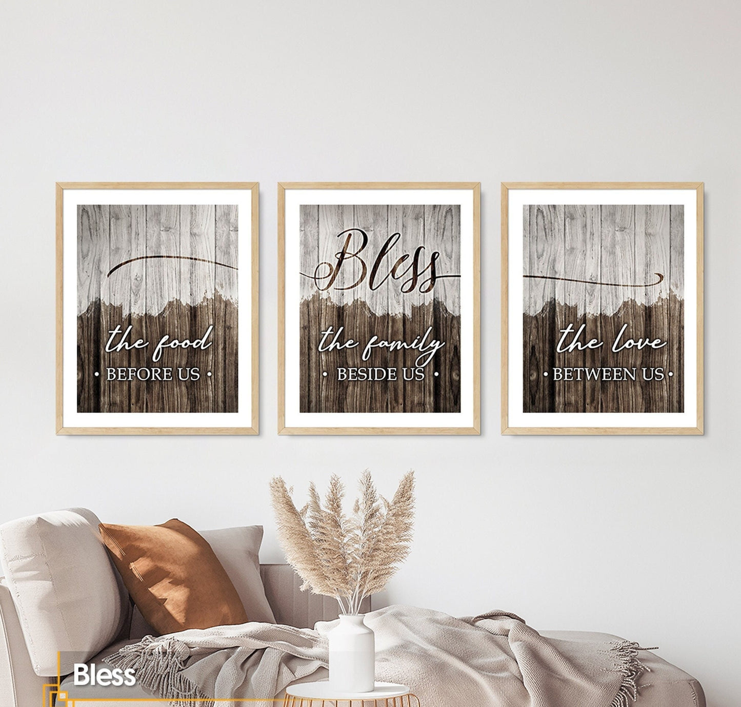 Bless - FRAMED Print Set of 3 Rustic Wall Art Gallery