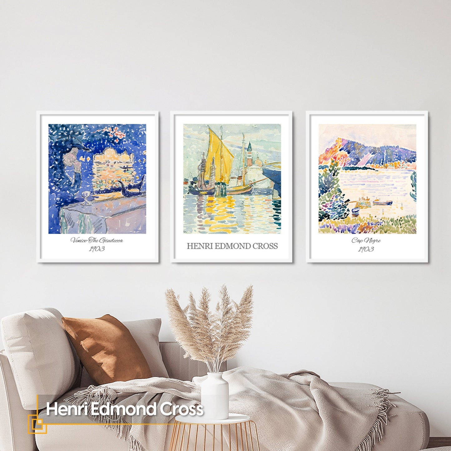 Henri Edmond Cross - Wooden Framed Wall Art Print Set of 3 Henri EDMOND