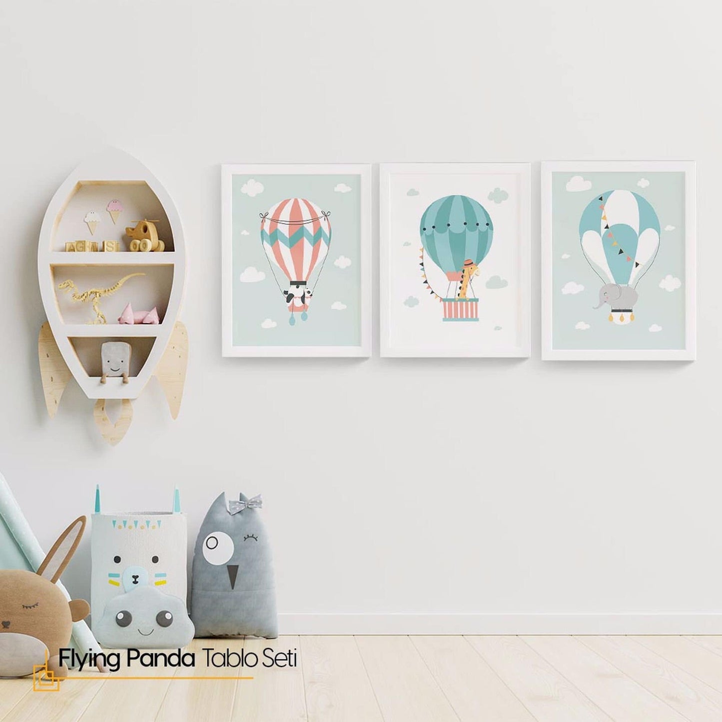 Flaying Panda - Framed Nursery Wall Art Set of 3 Pieces