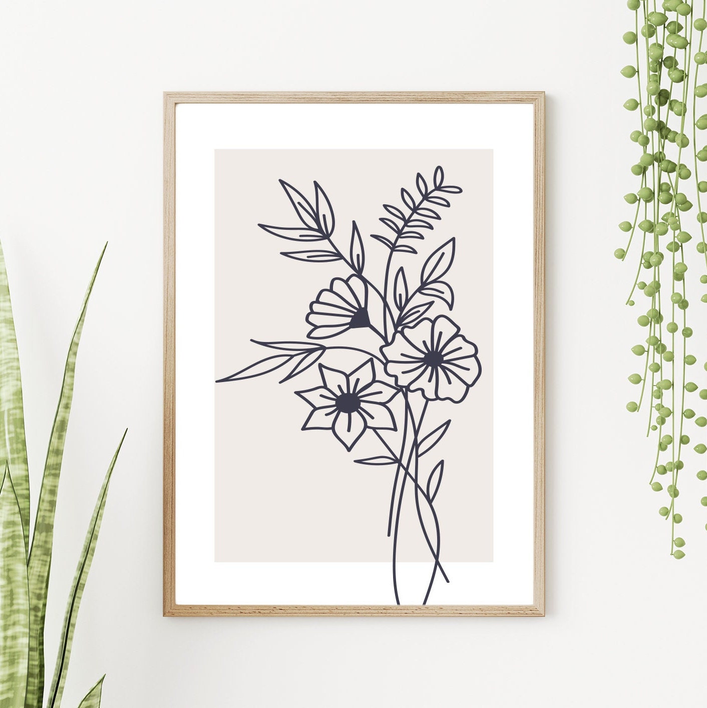 Liner Flower - Flower Line Art Set FRAMED Print Set of 3 Pieces