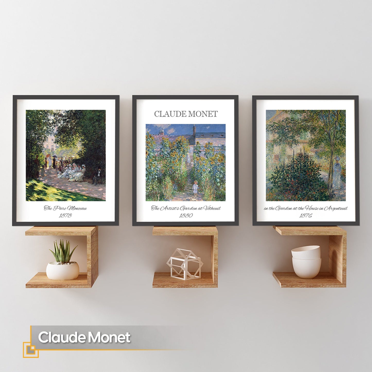 Claude Monet Prints FRAMED 3 Piece Wall Art Monet Framed Poster Set Gallery Wall Set Coastal Print Set Museum Poster Wooden Framed