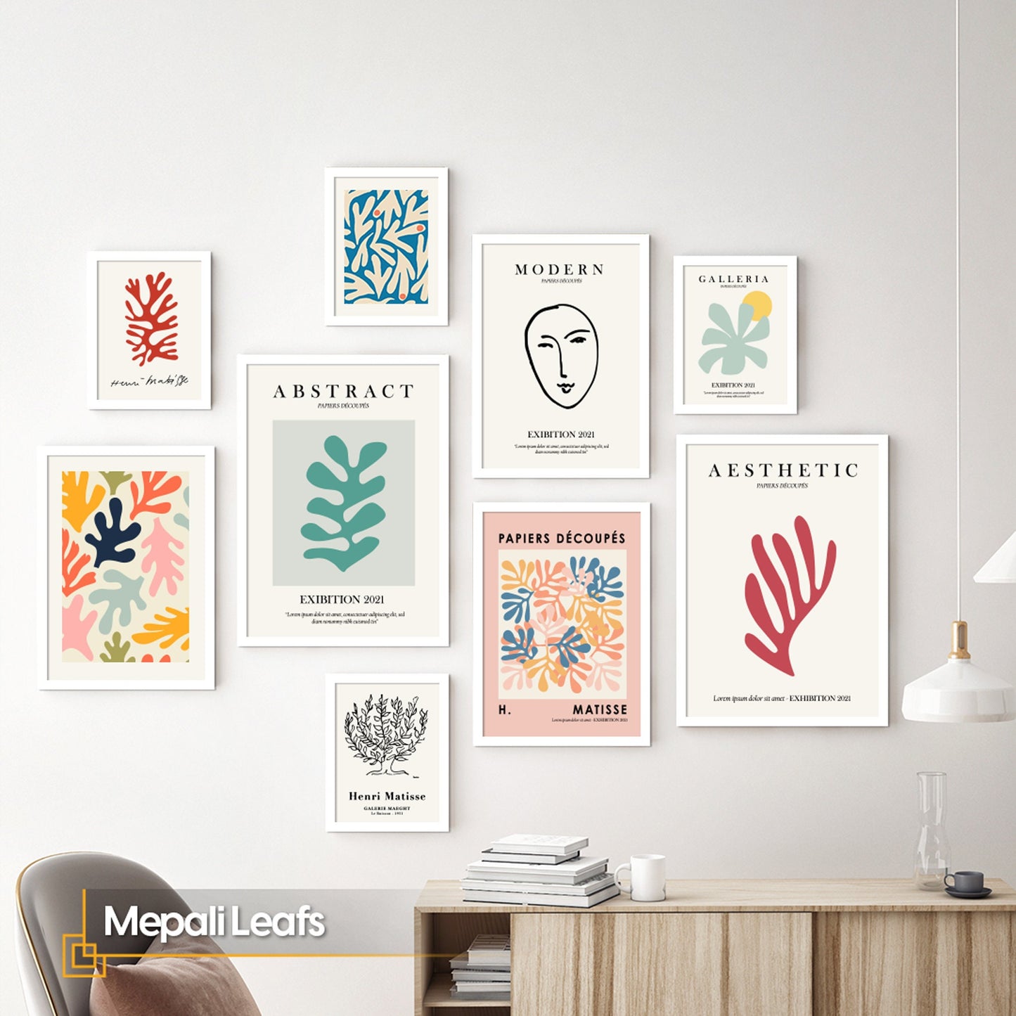 Mepali Leafs -Matisse Wall Art Gallery Set FRAMED Set of 9 Pieces