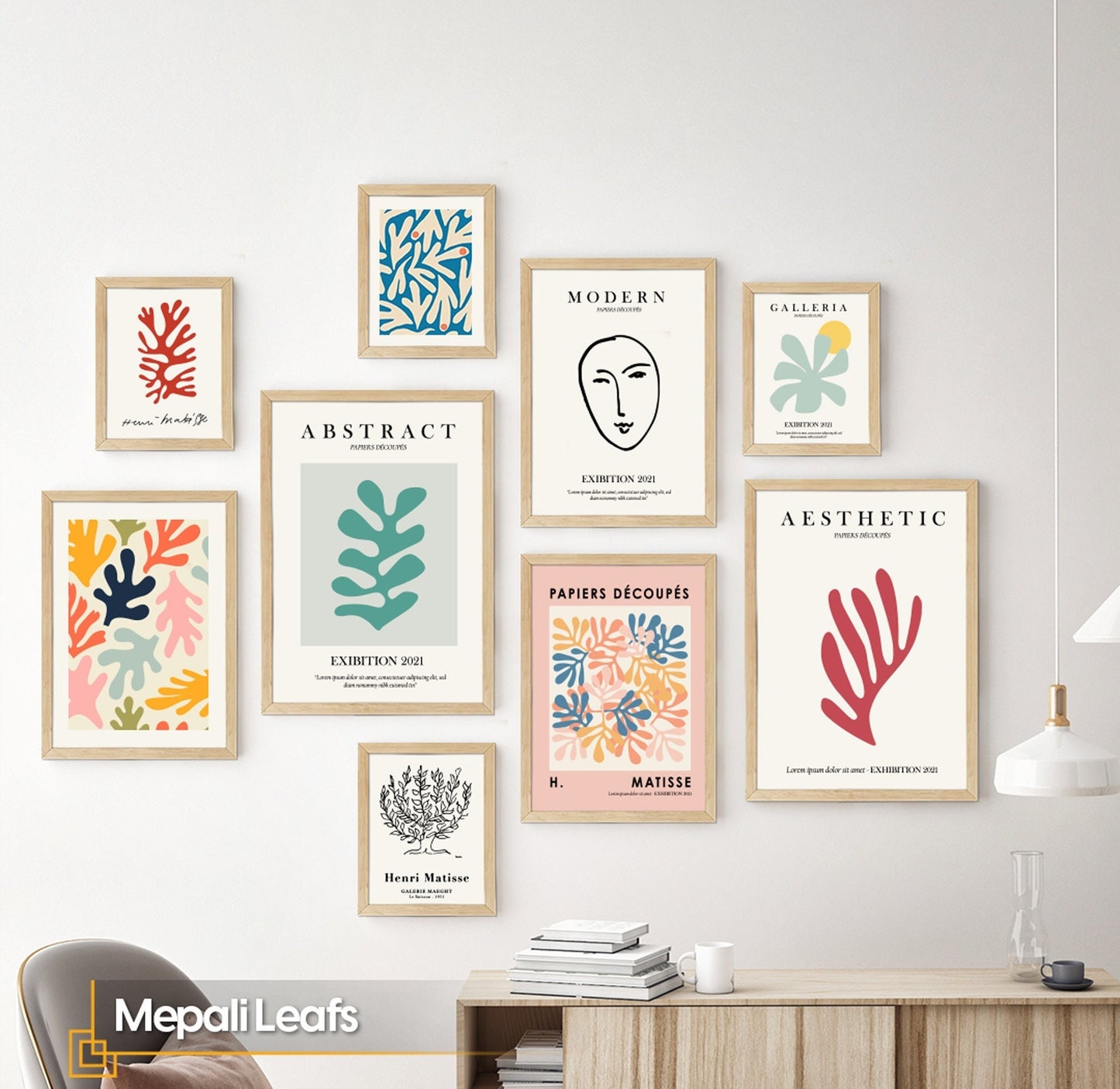 Mepali Leafs -Matisse Wall Art Gallery Set FRAMED Set of 9 Pieces