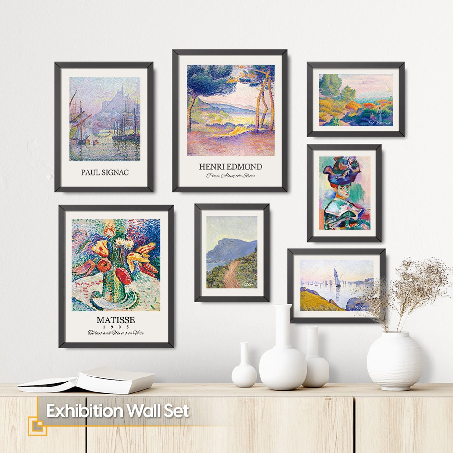 Exhibition Wall Set - Neo Impressionist Gallery Wall Set FRAMED of 7 Pieces