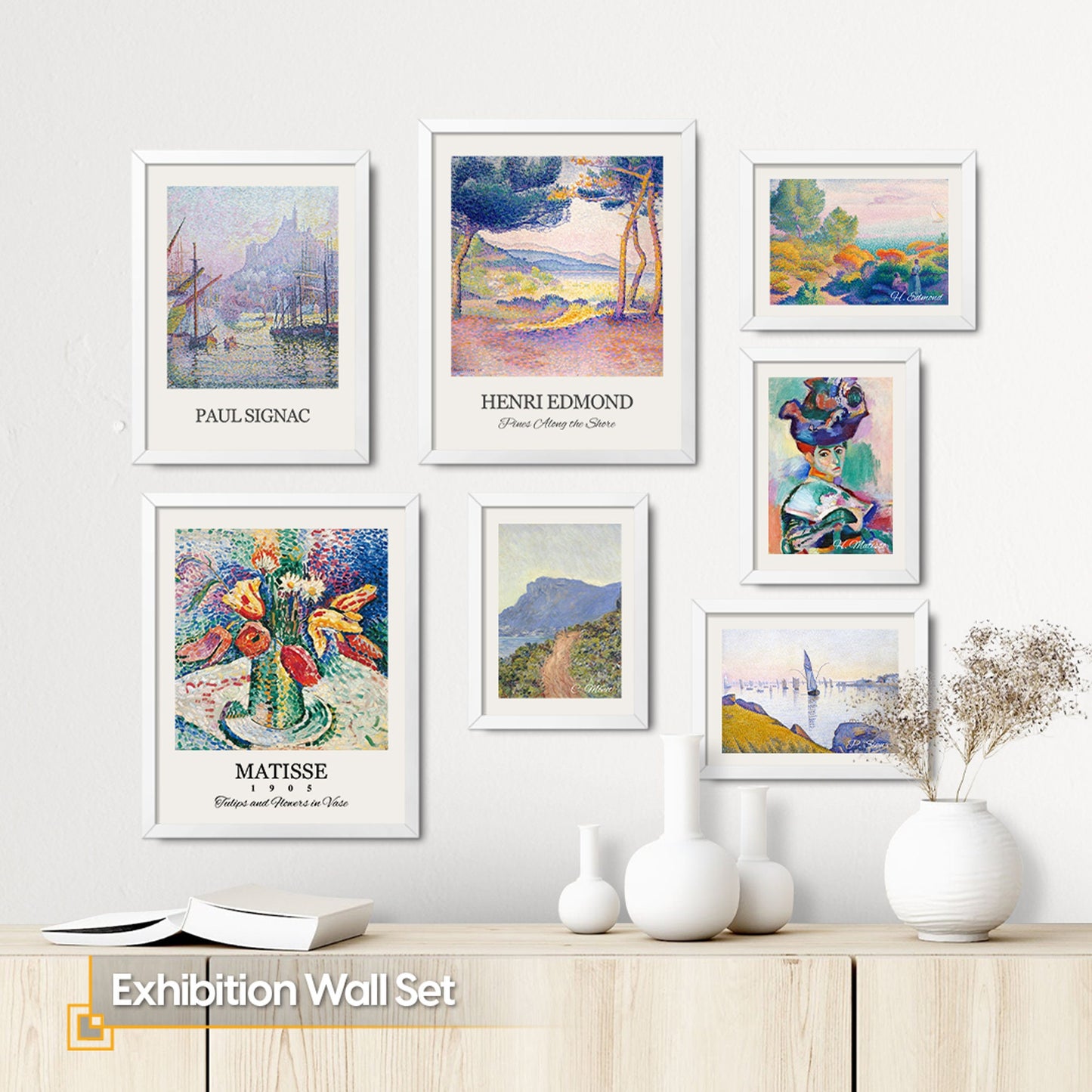 Exhibition Wall Set - Neo Impressionist Gallery Wall Set FRAMED of 7 Pieces