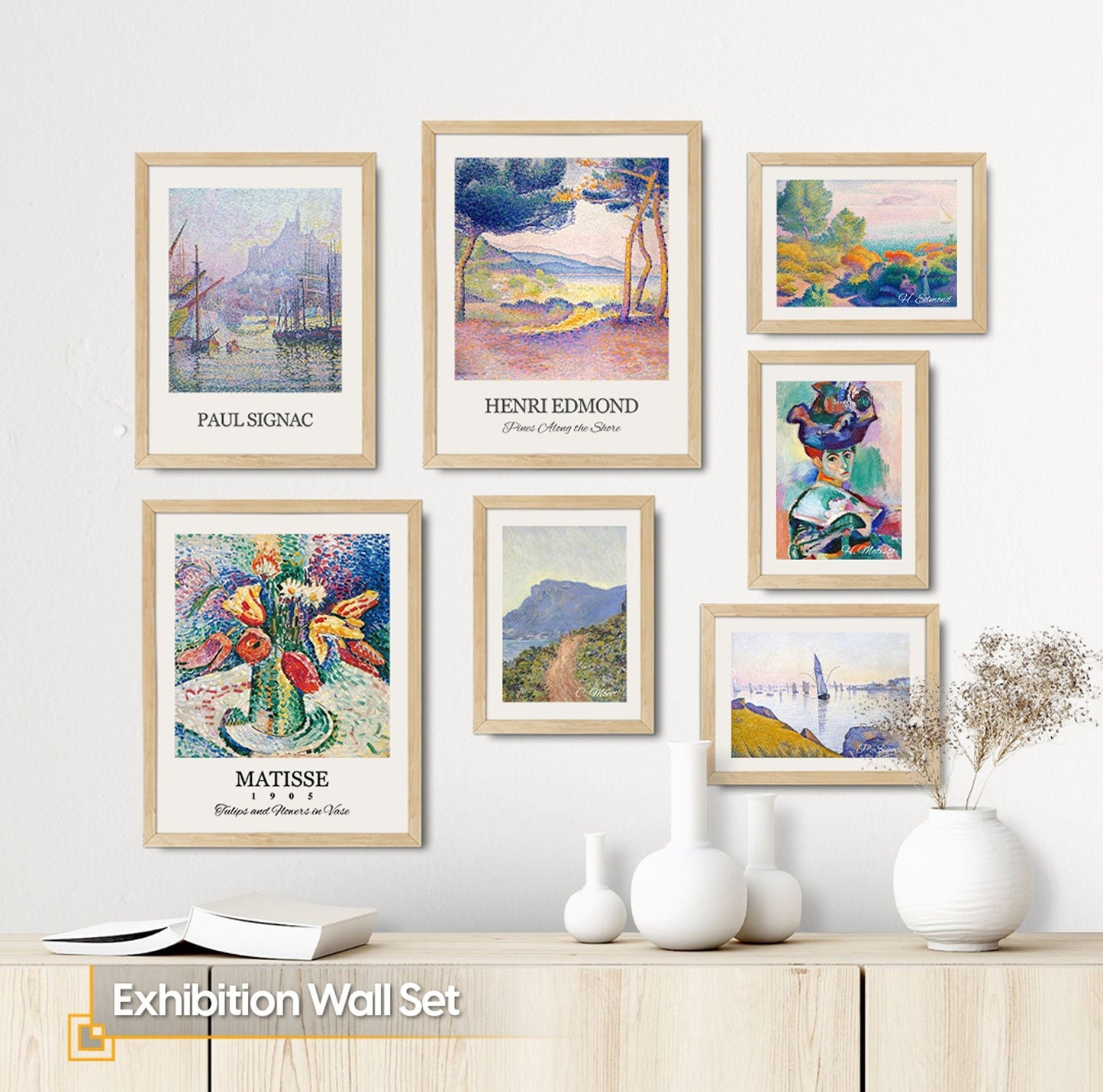 Exhibition Wall Set - Neo Impressionist Gallery Wall Set FRAMED of 7 Pieces