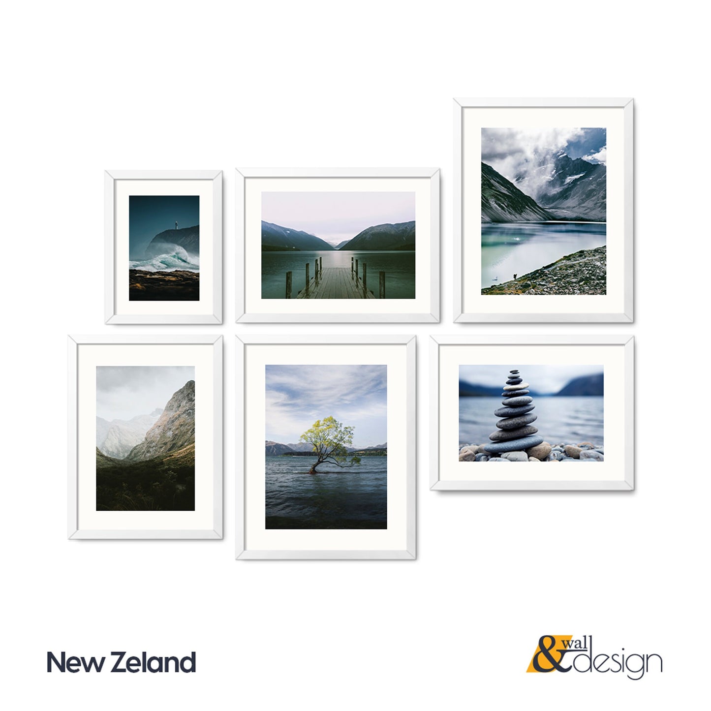 New Zealand - Landscape Art Print Framed 6 Pieces Gallery Wall Set