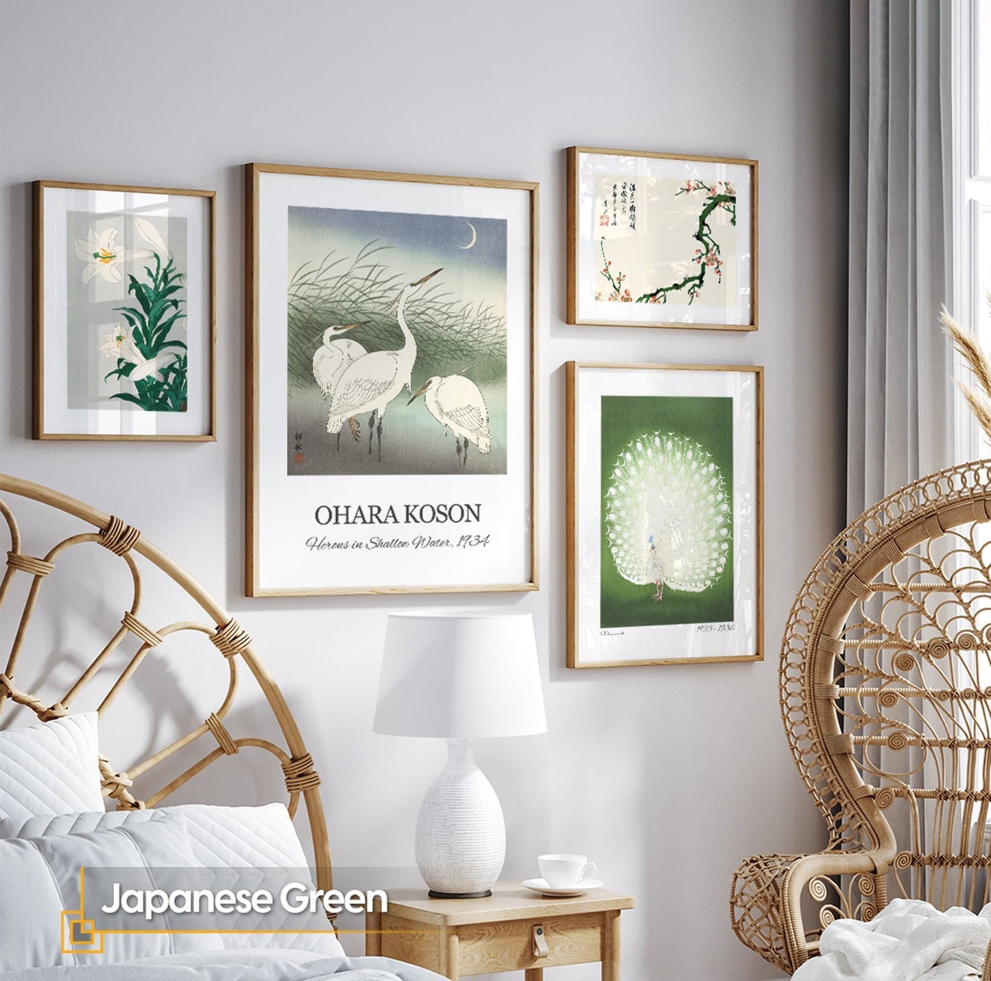 Japanese Green - Wall Art FRAMED Gallery Wall Set of 4 Vintage Framed Prints
