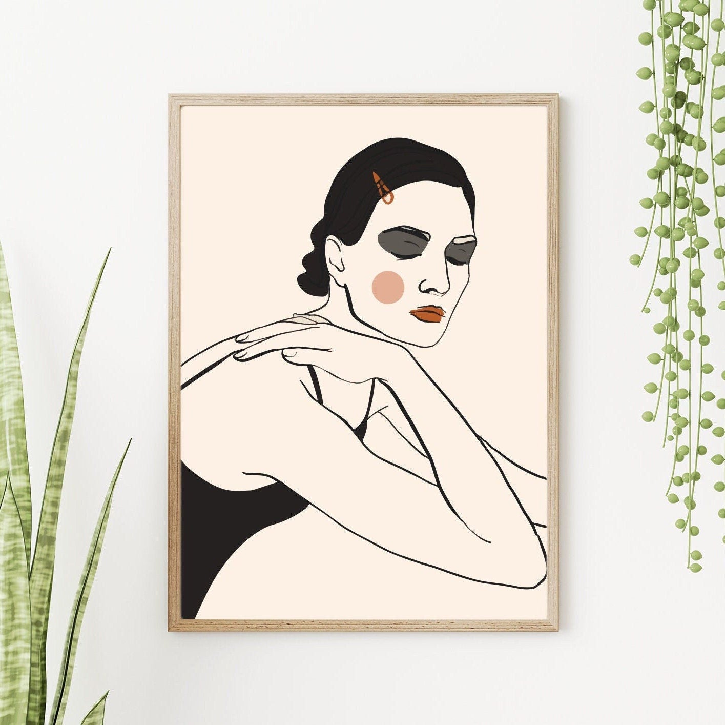 Olive Girl - Boho FRAMED Wall Art Set Framed Ready to Hang Print Set of 6 Pieces