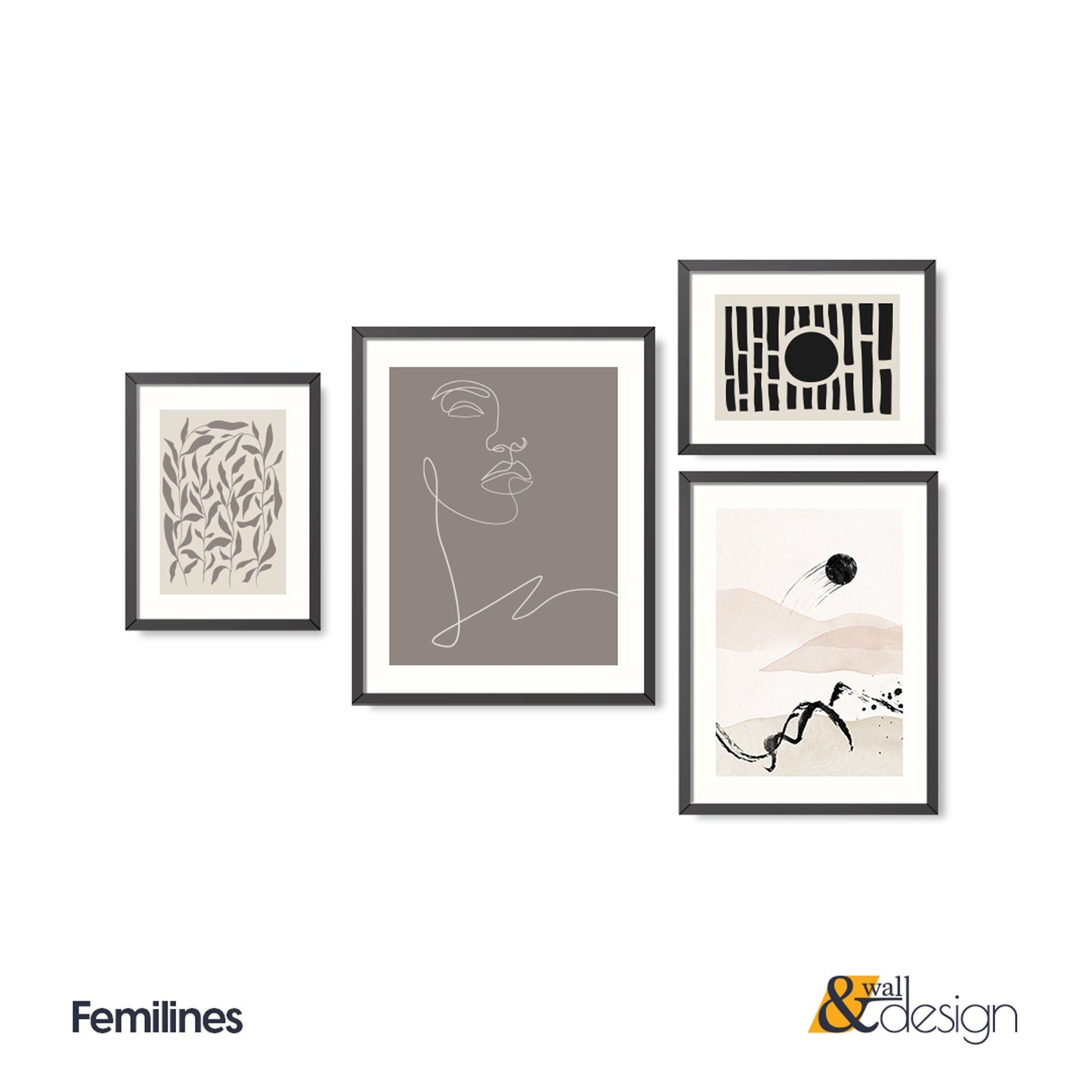 Femilines - FRAMED Gallery Wall Set of 4 Beige Abstract Posters