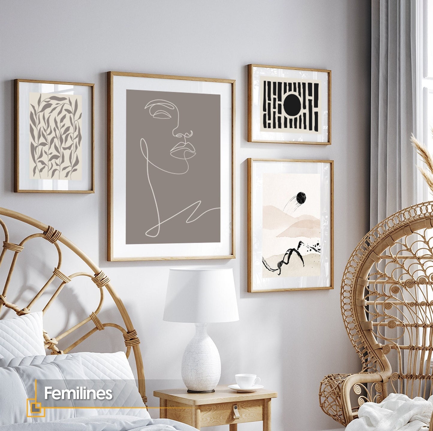 Femilines - FRAMED Gallery Wall Set of 4 Beige Abstract Posters