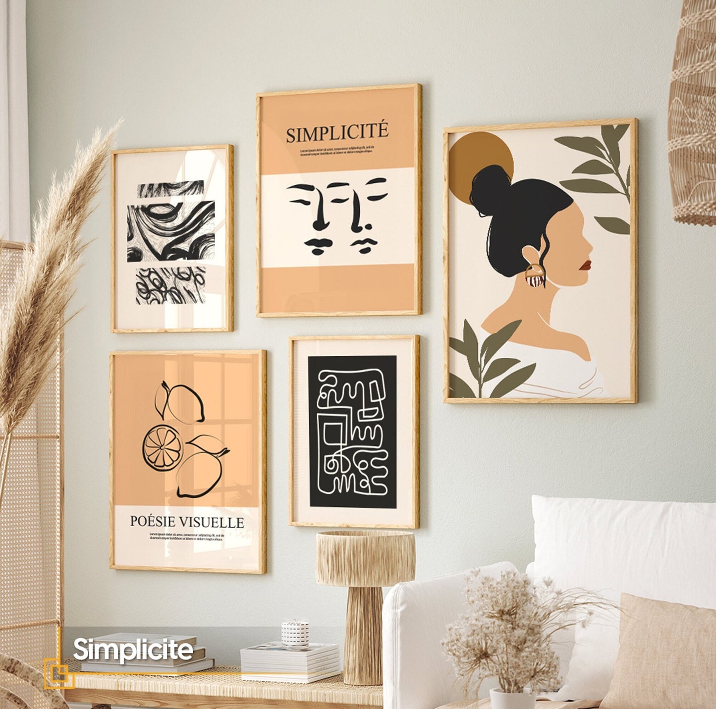 Simplicite - Modern Abstract Gallery Wall Set FRAMED 5 Piece