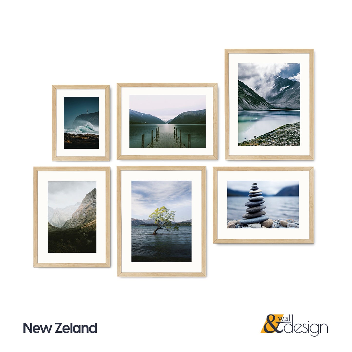 New Zealand - Landscape Art Print Framed 6 Pieces Gallery Wall Set