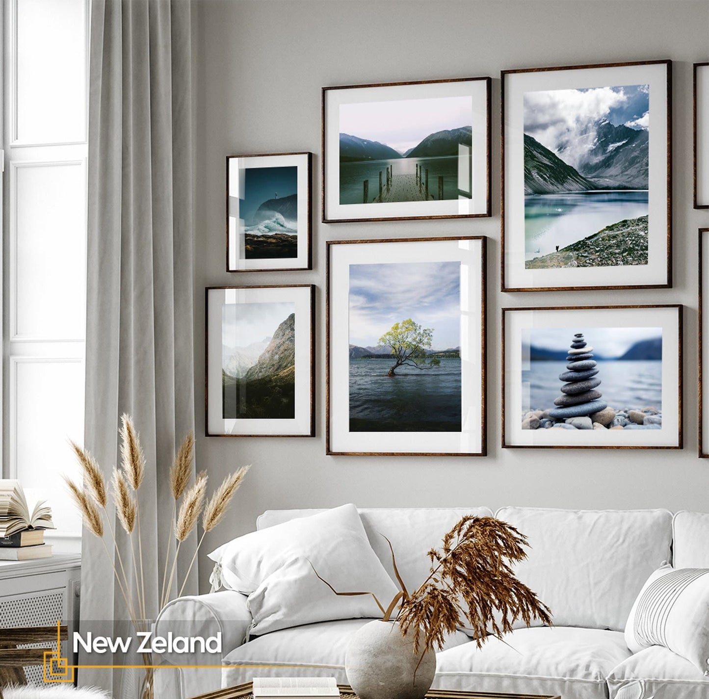 New Zealand - Landscape Art Print Framed 6 Pieces Gallery Wall Set