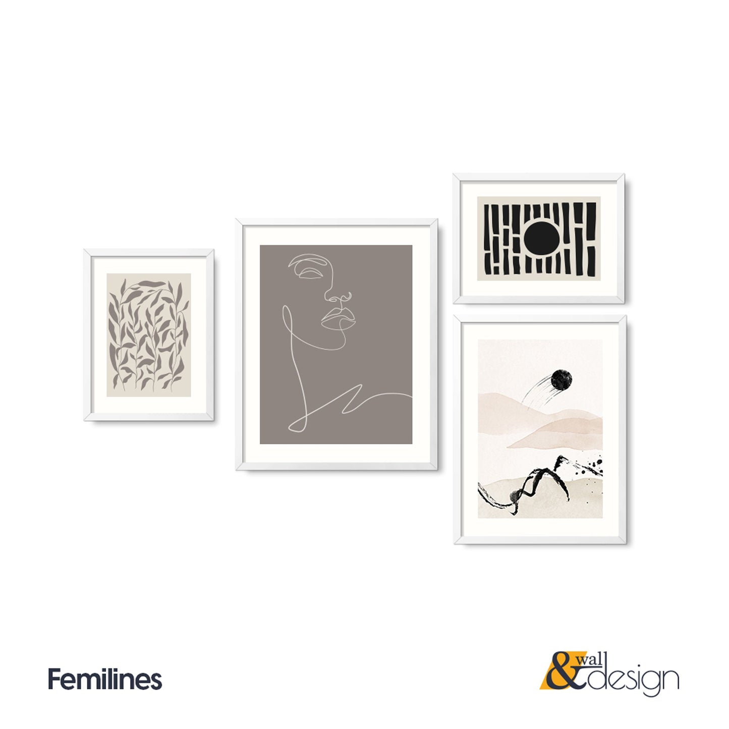 Femilines - FRAMED Gallery Wall Set of 4 Beige Abstract Posters