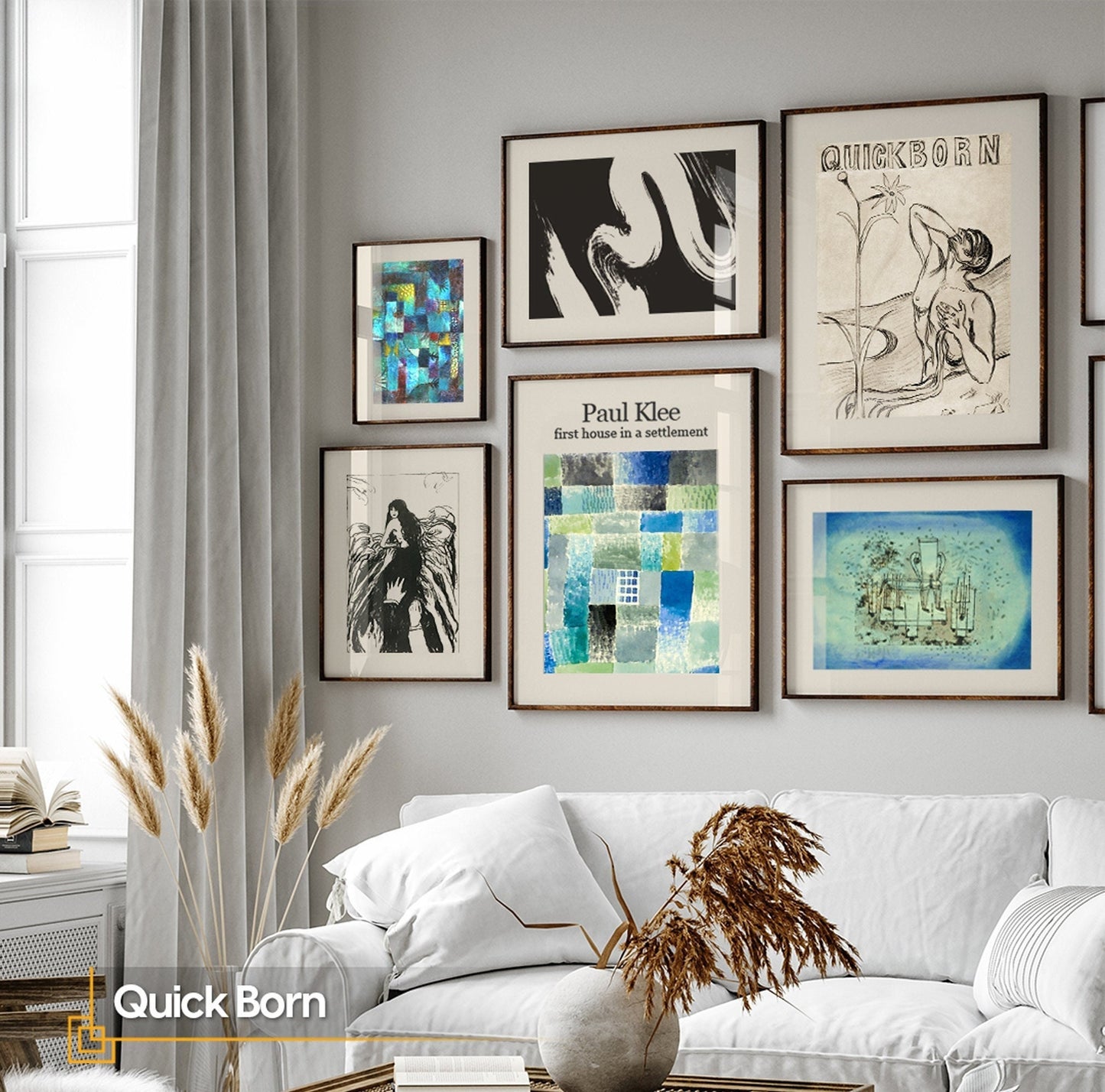 Quick Born - Modern Gallery Wall Art Set FRAMED 6 Pieces