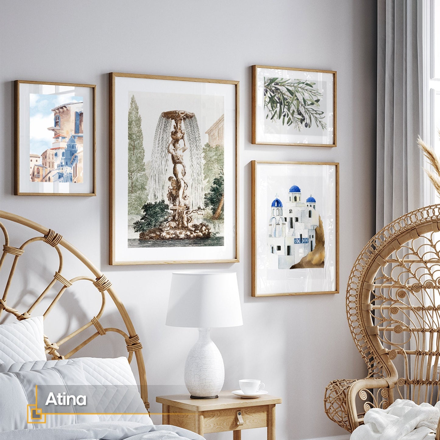 Atina - FRAMED Gallery Wall Set Mediterrenian Print Set of 4 Pieces