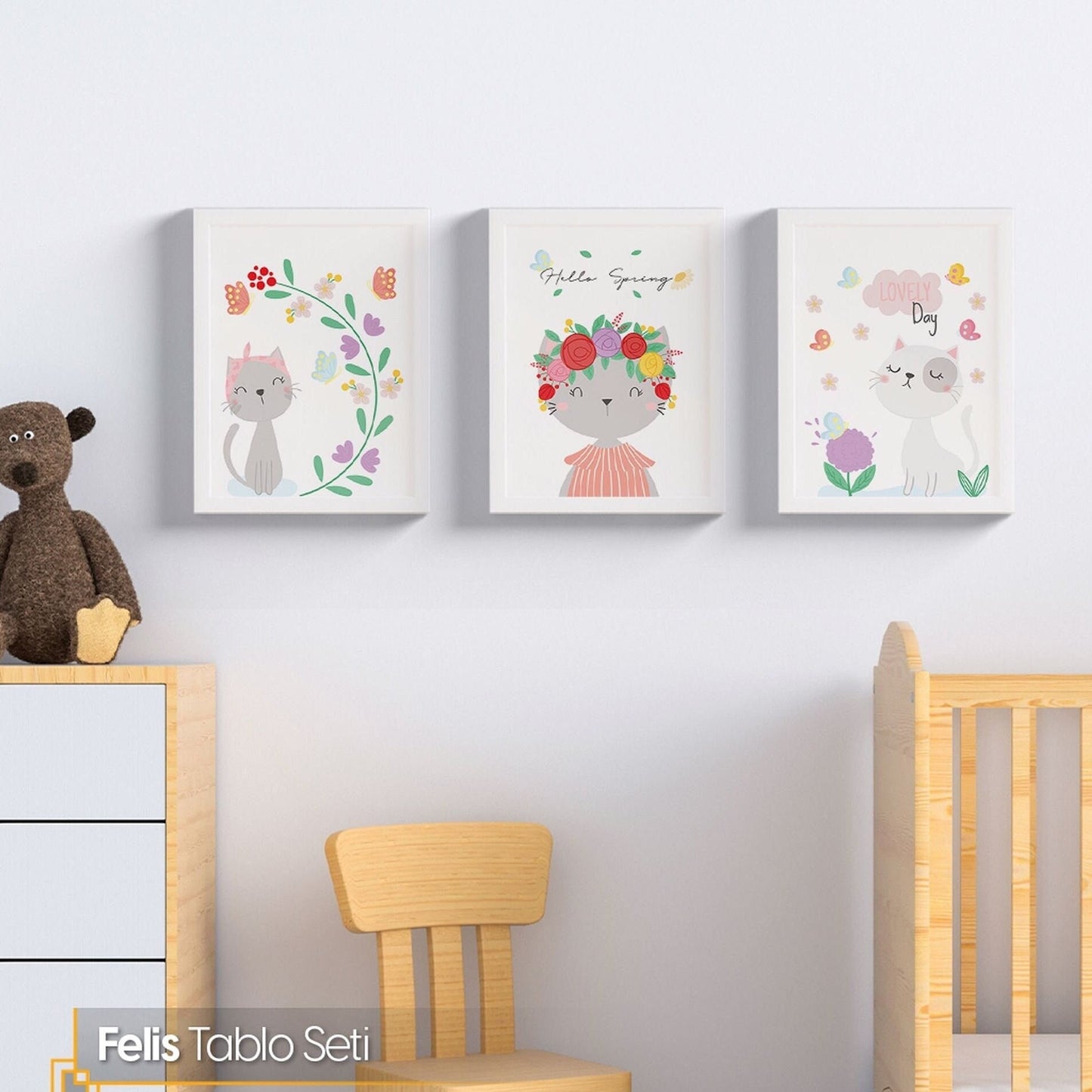 Felis - Sweet Cats Framed Nursery Wall Art Set of 3 Pieces