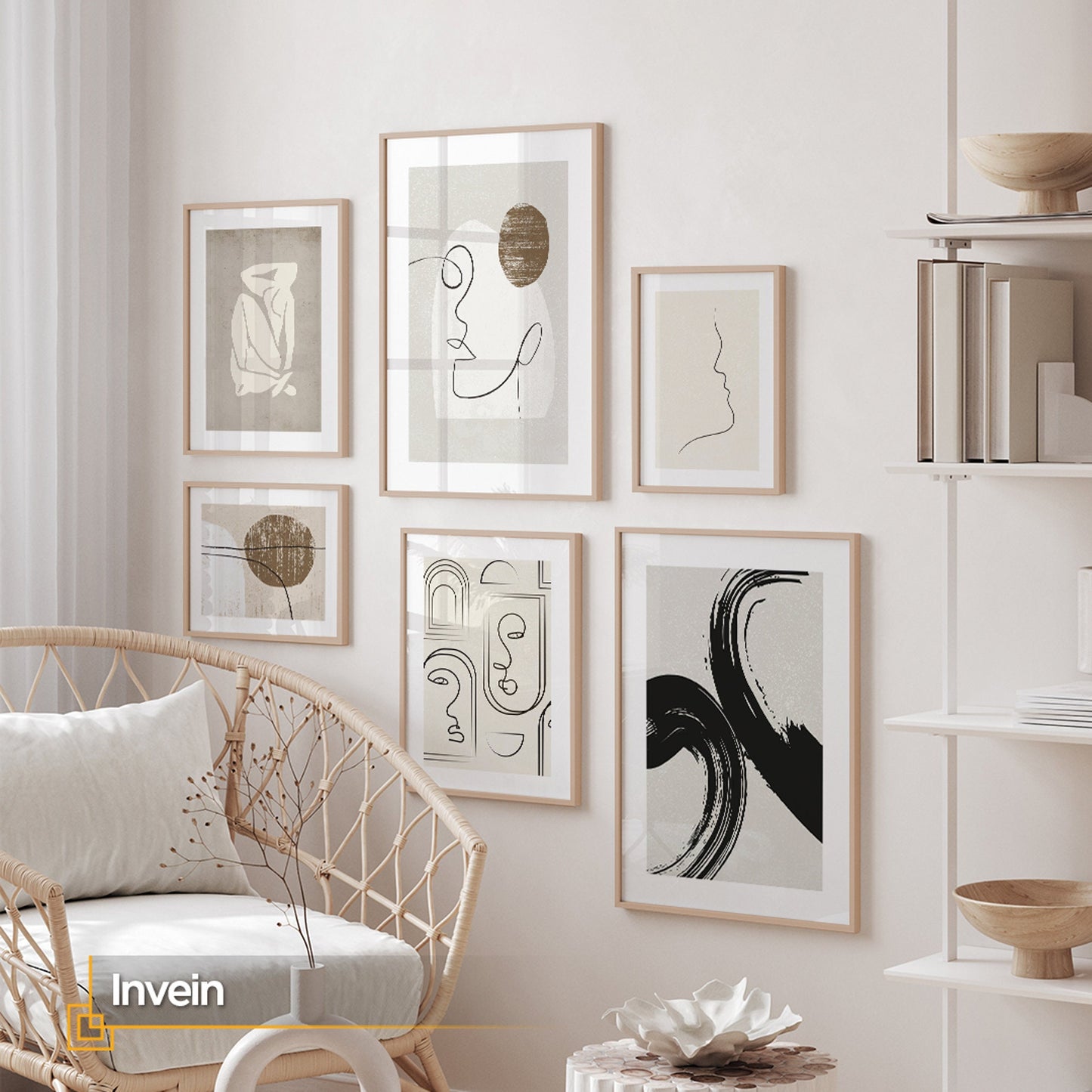 Invein - Minimalist Line Art FRAMED Set of 6 Wall Gallery Set