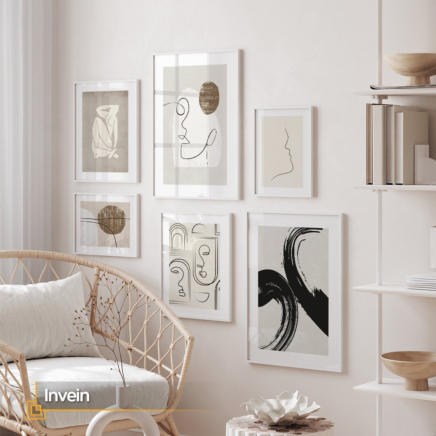 Invein - Minimalist Line Art FRAMED Set of 6 Wall Gallery Set