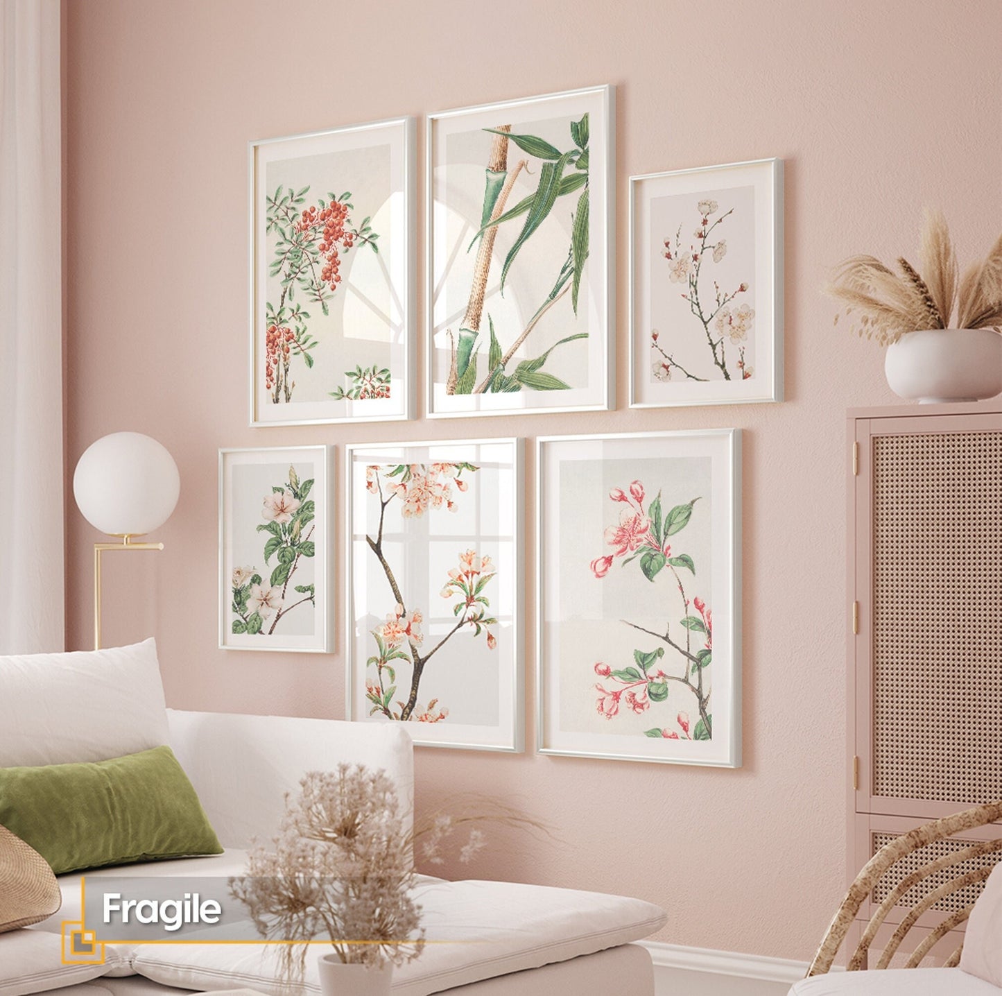 Fragile - Framed Flowers Wall Art Gallery Set of 6 Pieces