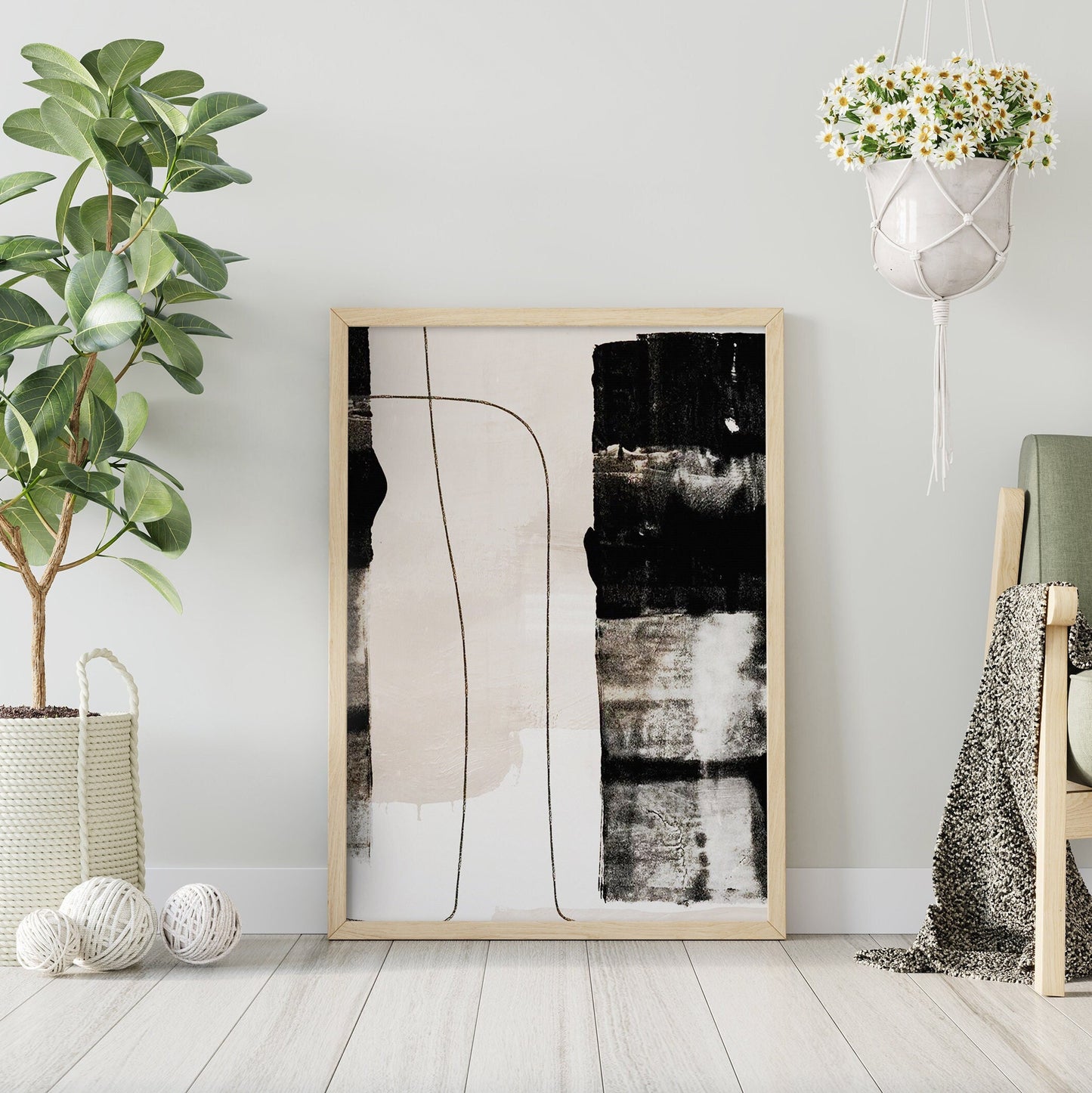 Black Veins - FRAMED Black and White Abstract Wall Art Print Set of 3 Pieces