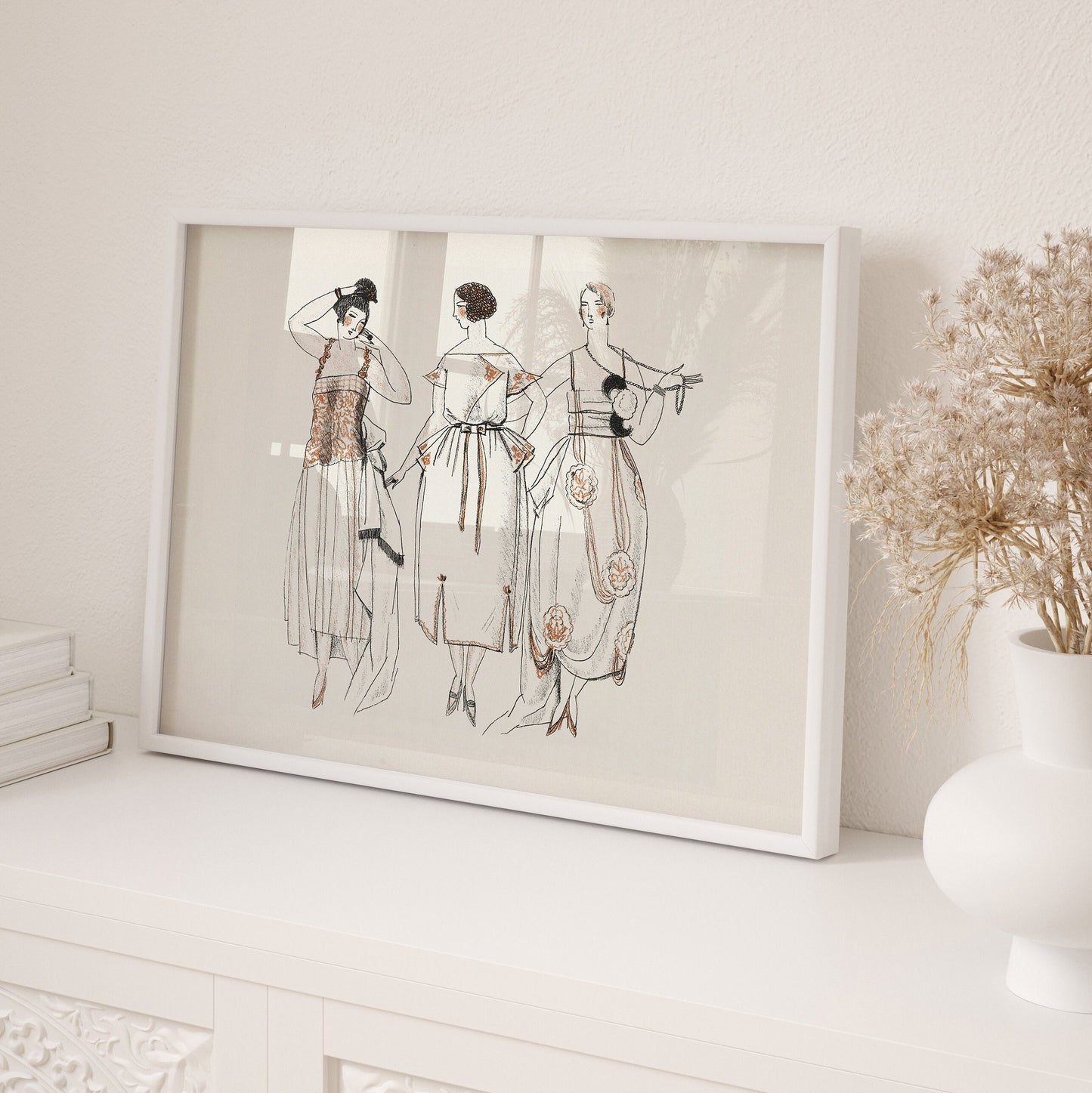 She Was - Vintage FRAMED Wall Gallery Set for Fashion House Print Art Set of 6 Pieces