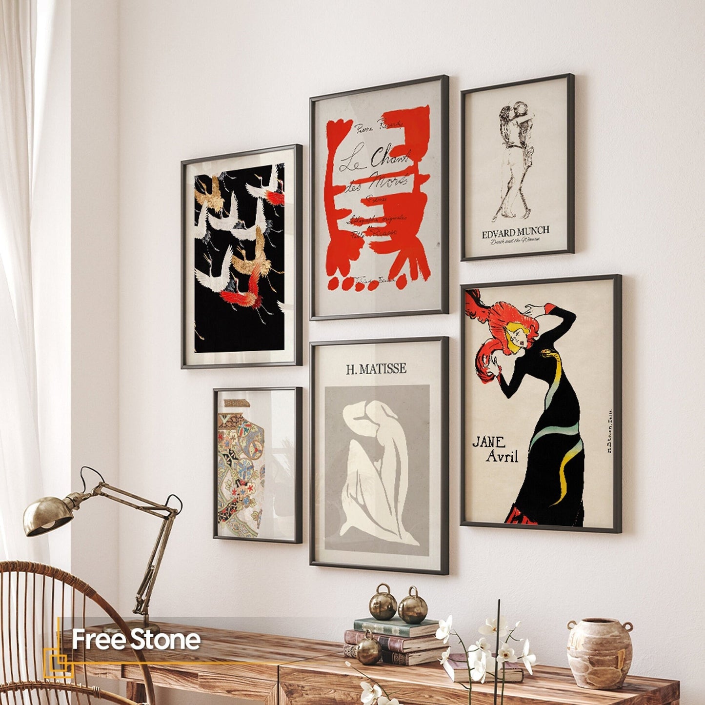 Free Stone - Art Nouveau Framed Gallery Wall Art Set of 6 Pieces