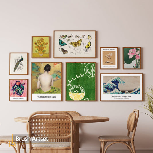 Brush Artset - Eclectic Gallery Wall Set of 9 Wooden Framed