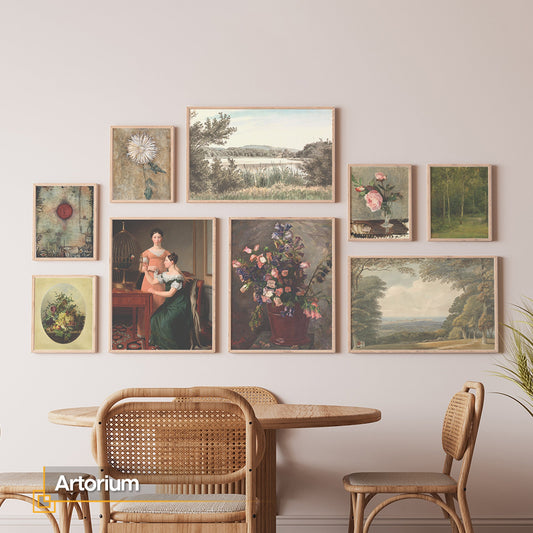Artorium - Vintage Gallery Wall Art Set Wood FRAMED Set of 9 Pieces