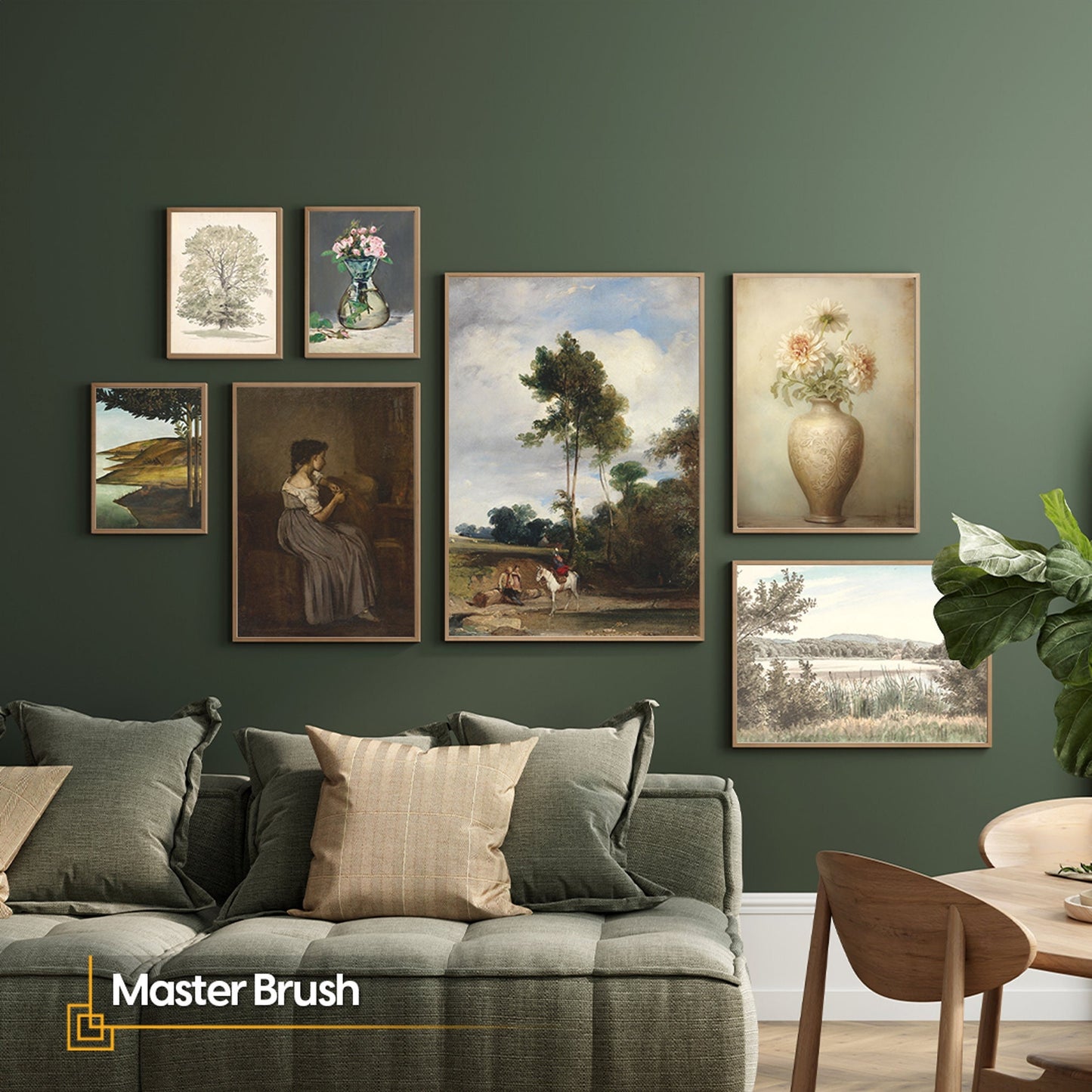 Master Brush - Vintage Gallery Wall Artwork Set FRAMED Set of 7 Pieces