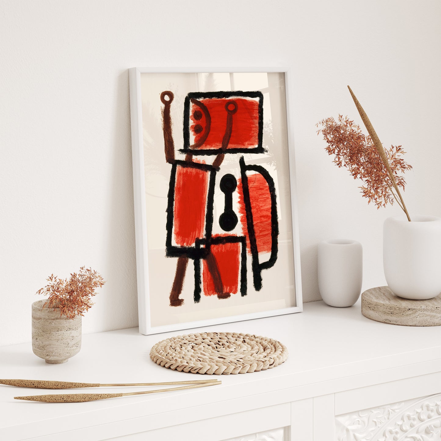 Paul Klee Framed Wall Art Print | Abstract Red & Black Artwork | Modern Wooden Framed Fine Art Print | Museum Inspired Home Decor