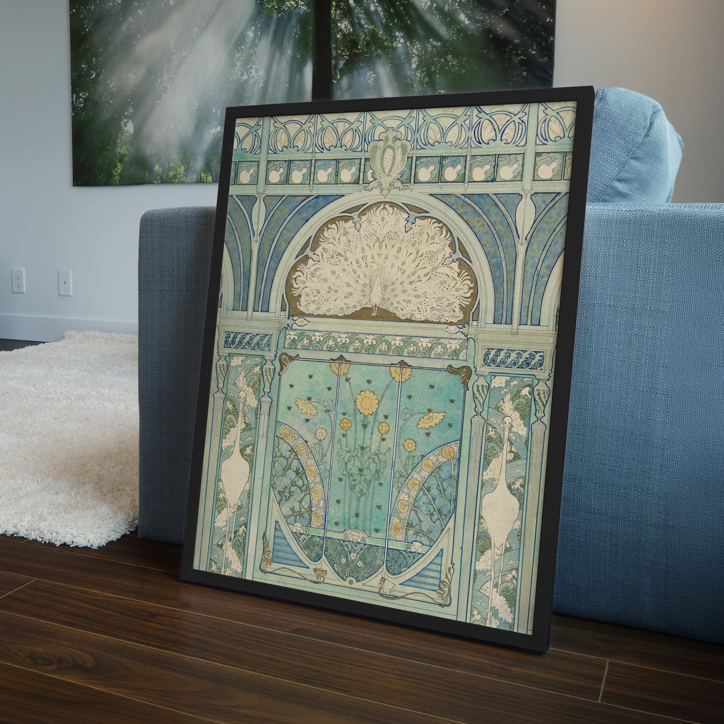 Art Nouveau Peacock Wooden Framed Wall Art Print