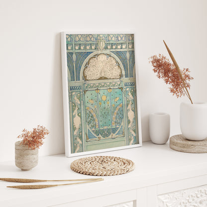 Art Nouveau Peacock Wooden Framed Wall Art Print