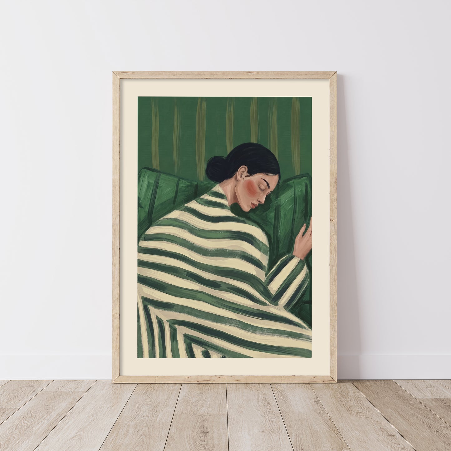 Minimalist Sleeping Woman Wooden Framed Wall Art Print