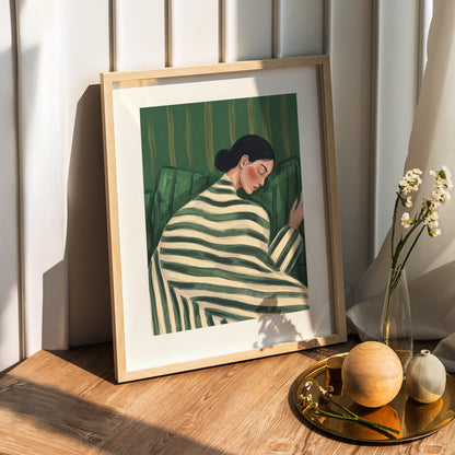 Minimalist Sleeping Woman Wooden Framed Wall Art Print