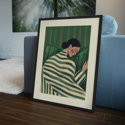 Minimalist Sleeping Woman Wooden Framed Wall Art Print
