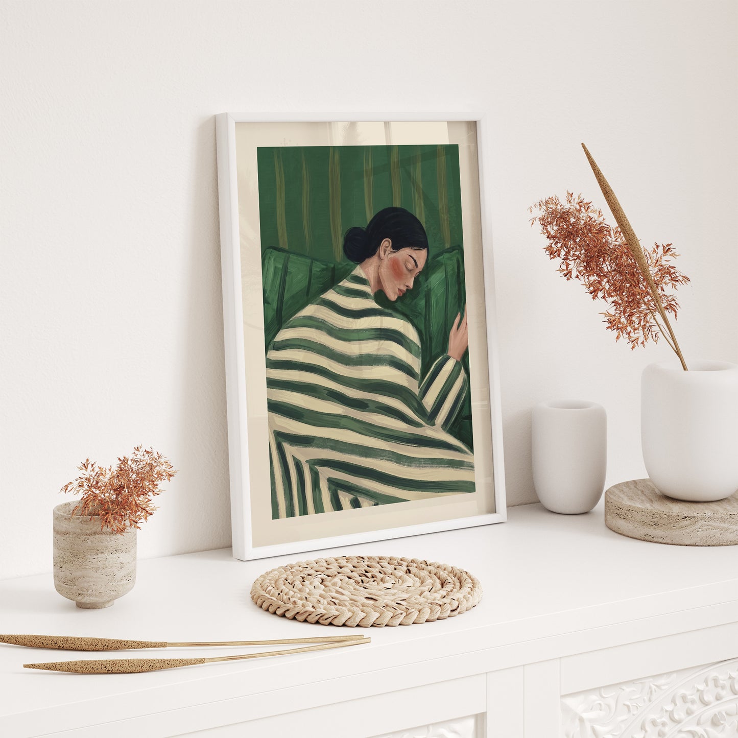 Minimalist Sleeping Woman Wooden Framed Wall Art Print