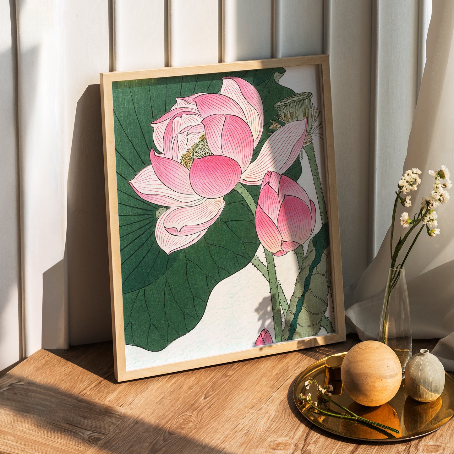 Ogata Gekkō Lotus Flowers Wooden Framed Wall Art Print