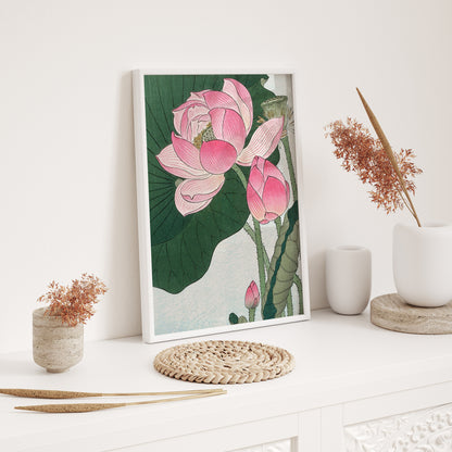 Ogata Gekkō Lotus Flowers Wooden Framed Wall Art Print