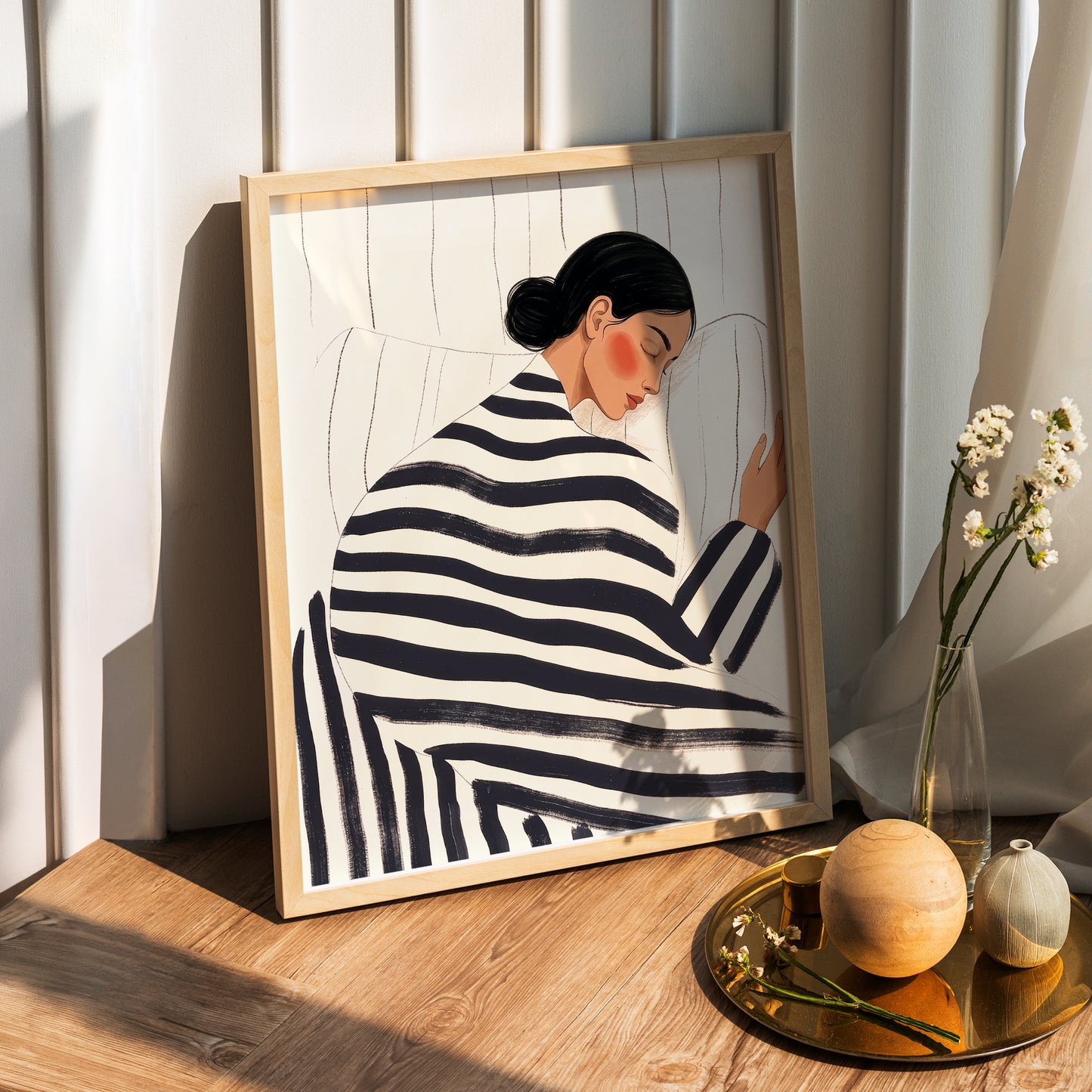 Peaceful Woman Wooden Framed Wall Art Print