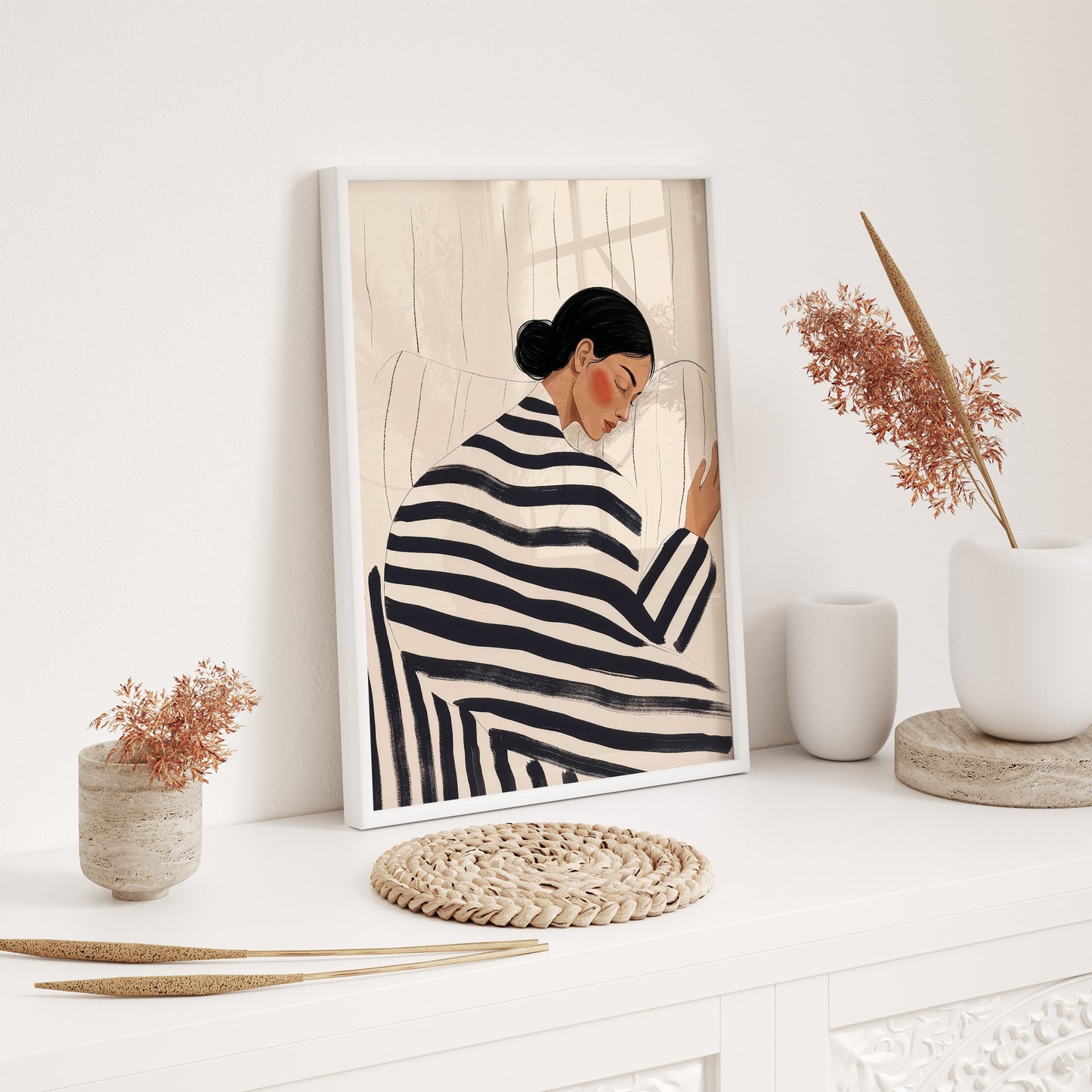 Peaceful Woman Wooden Framed Wall Art Print