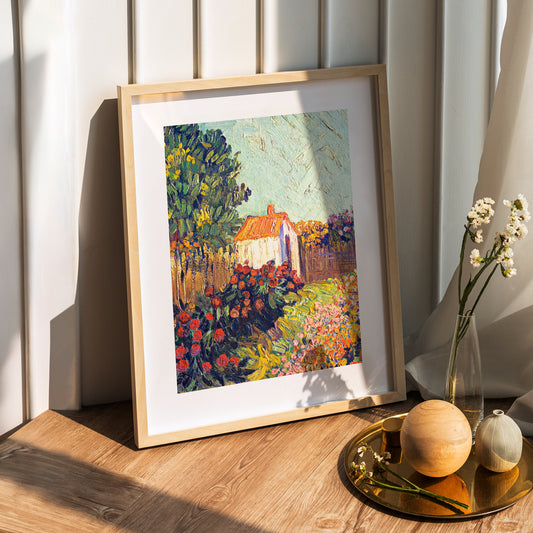 Vincent van Gogh Garden Cottage Wooden Framed Wall Art Print