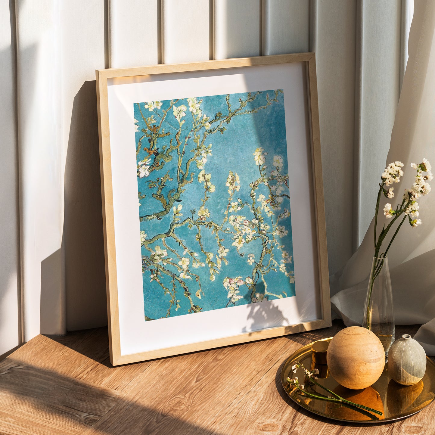 Van Gogh Almond Blossoms Framed Art Print – Botanical Wall Art with Wooden Frame