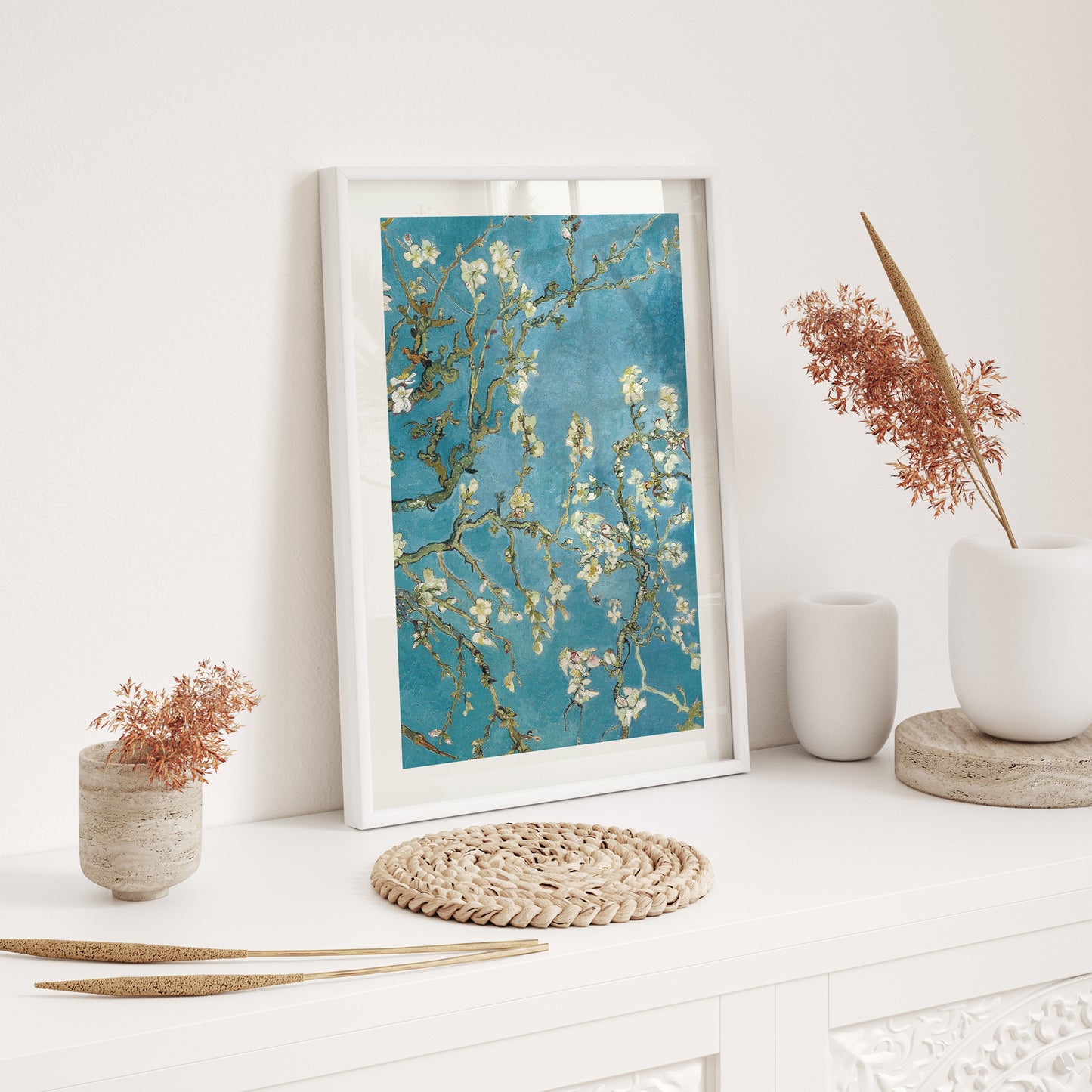 Van Gogh Almond Blossoms Framed Art Print – Botanical Wall Art with Wooden Frame